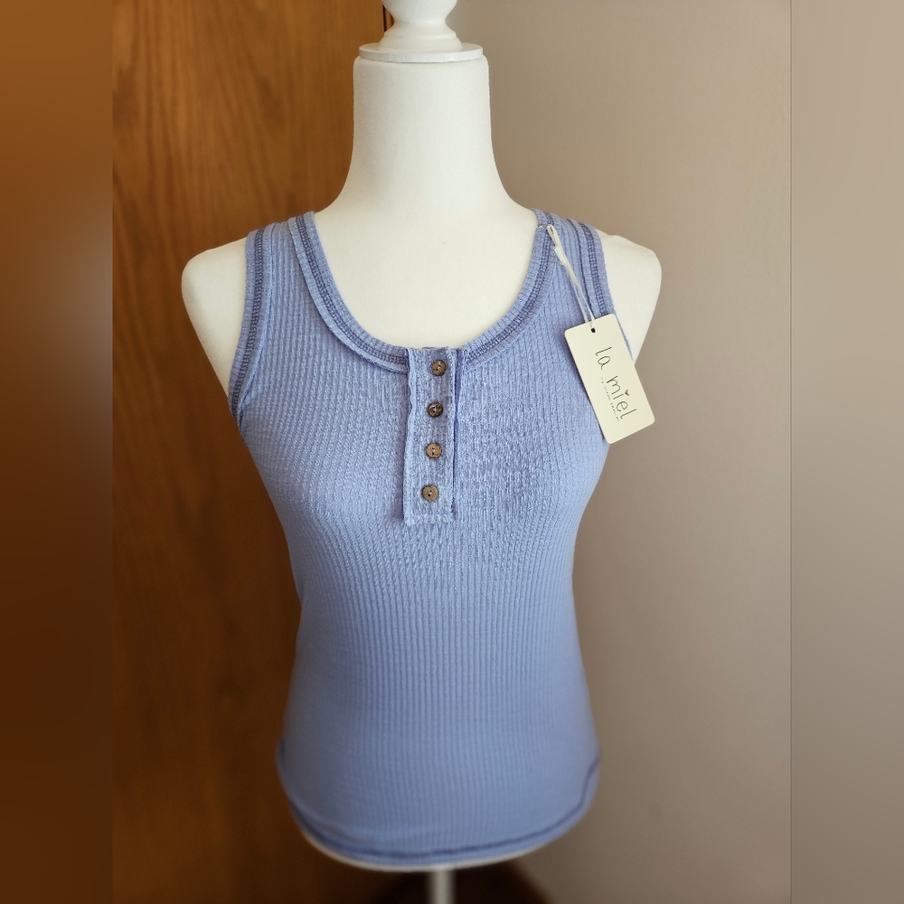 La Miel periwinkle ribbed tank top Medium